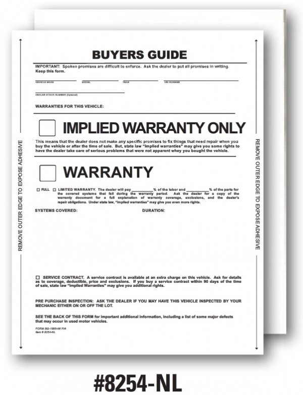 1-Part Pressure-Sensitive Buyers Guide - Implied Warranty - No Lines - V2017 - Product Image