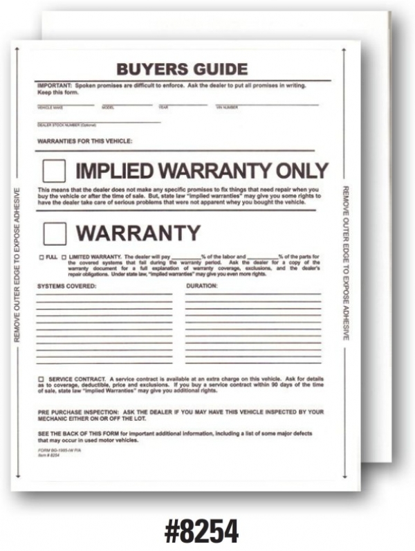 1-Part Pressure-Sensitive Buyers Guide - Implied Warranty - 2017 Version - Product Image