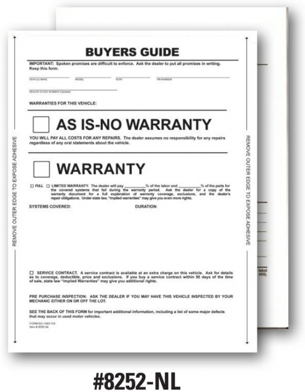1-Part Pressure-Sensitive Buyers Guide - Manufacturer Warranty/As Is - No Lines - 2017 Version - Product Image