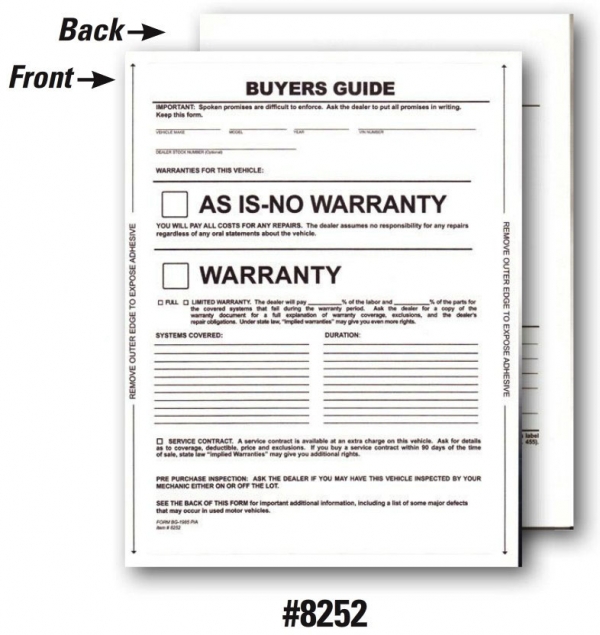 1-Part Pressure-Sensitive Buyers Guide - Manufacturer Warranty/As Is - 2017 Version - Product Image