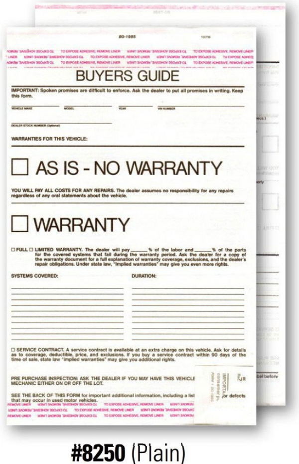 2Part Buyers Guide Manufacturer Warranty/As Is Adhesive Top and
