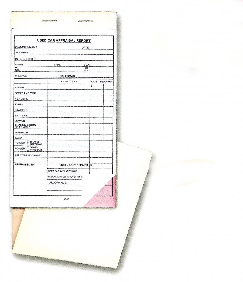 Used Vehicle Appraisal Books - Form #299 - Product Image