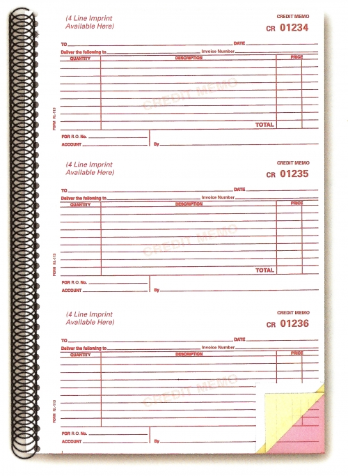 Non-Imprinted Credit Memo Books - Form #RL-113 Plain - Product Image