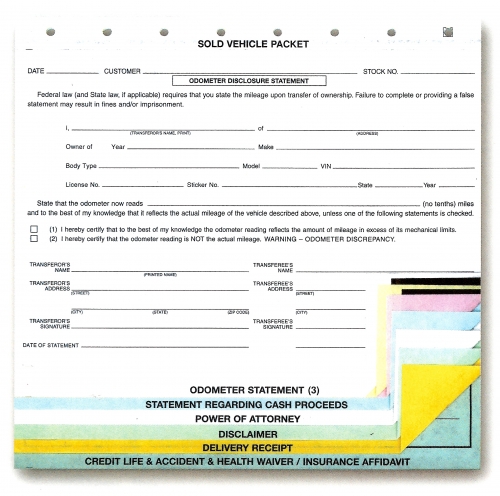 Sold Vehicle Combination Form - Form #SV-8 - Product Image