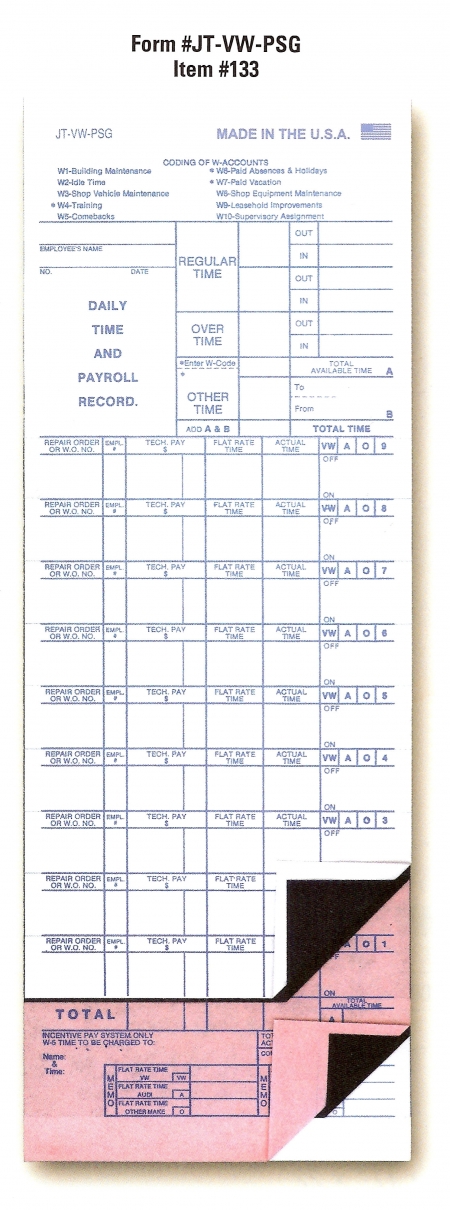 Job Time Tickets - 9 Job Stickers - Form #JT-VW-PSG - Product Image