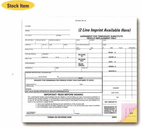Substitute Vehicle Agreement - Form #CFD-252-SL - Product Image