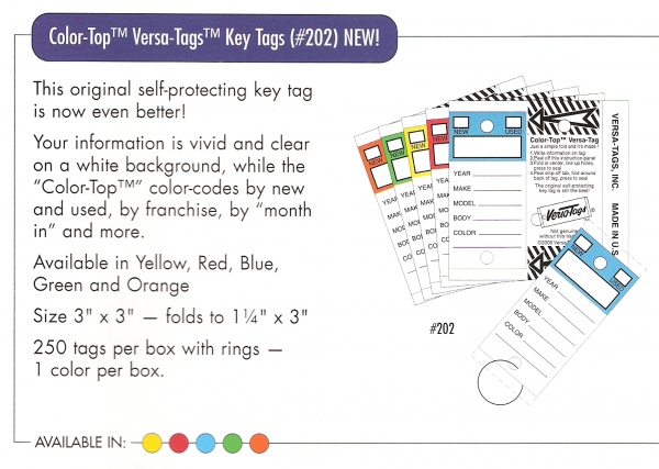 The Original Color Top Versa-Tags Key Tags , DealerStockRoom shop ...