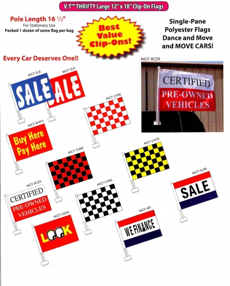 V-T THRIFTY Single Pane Large Clip-On Window Flags - Product Image