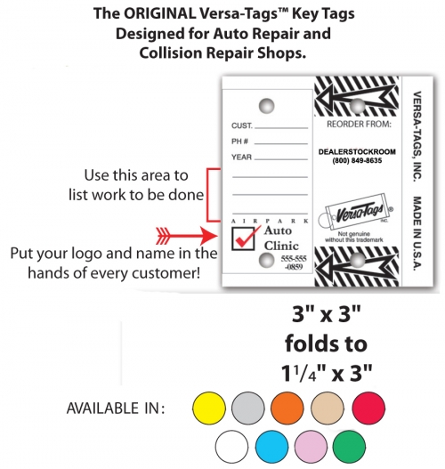 Auto Repair Service VersaTags with Custom Dealer Imprint