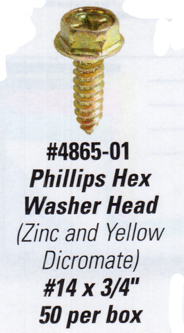 License Plate Screws - Phillips Hex Washer Head #14 x 3/4" - Product Image