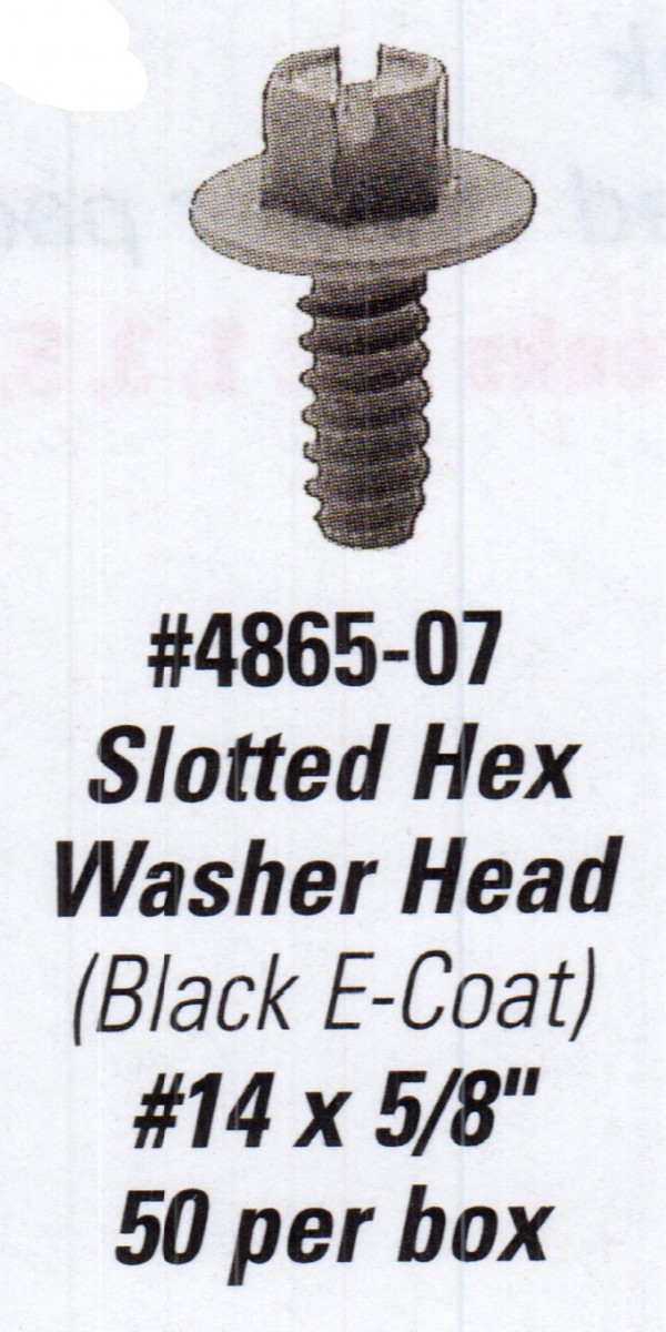 License Plate Screws Slotted Hex Washer Head with Black ECoat finish. Size is 14 x 5/8