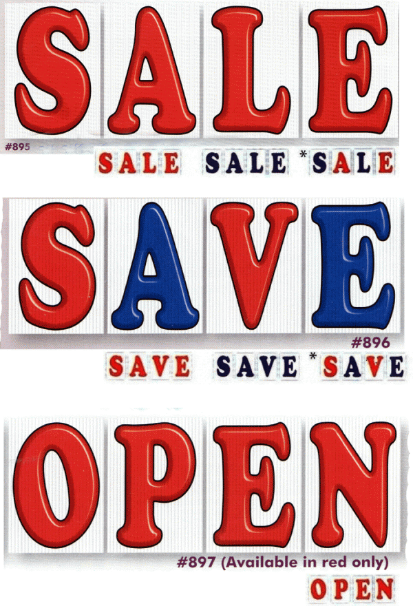 S-A-L-E or S-A-V-E or O-P-E-N Sets Jumbo Underhood signs - Product Image