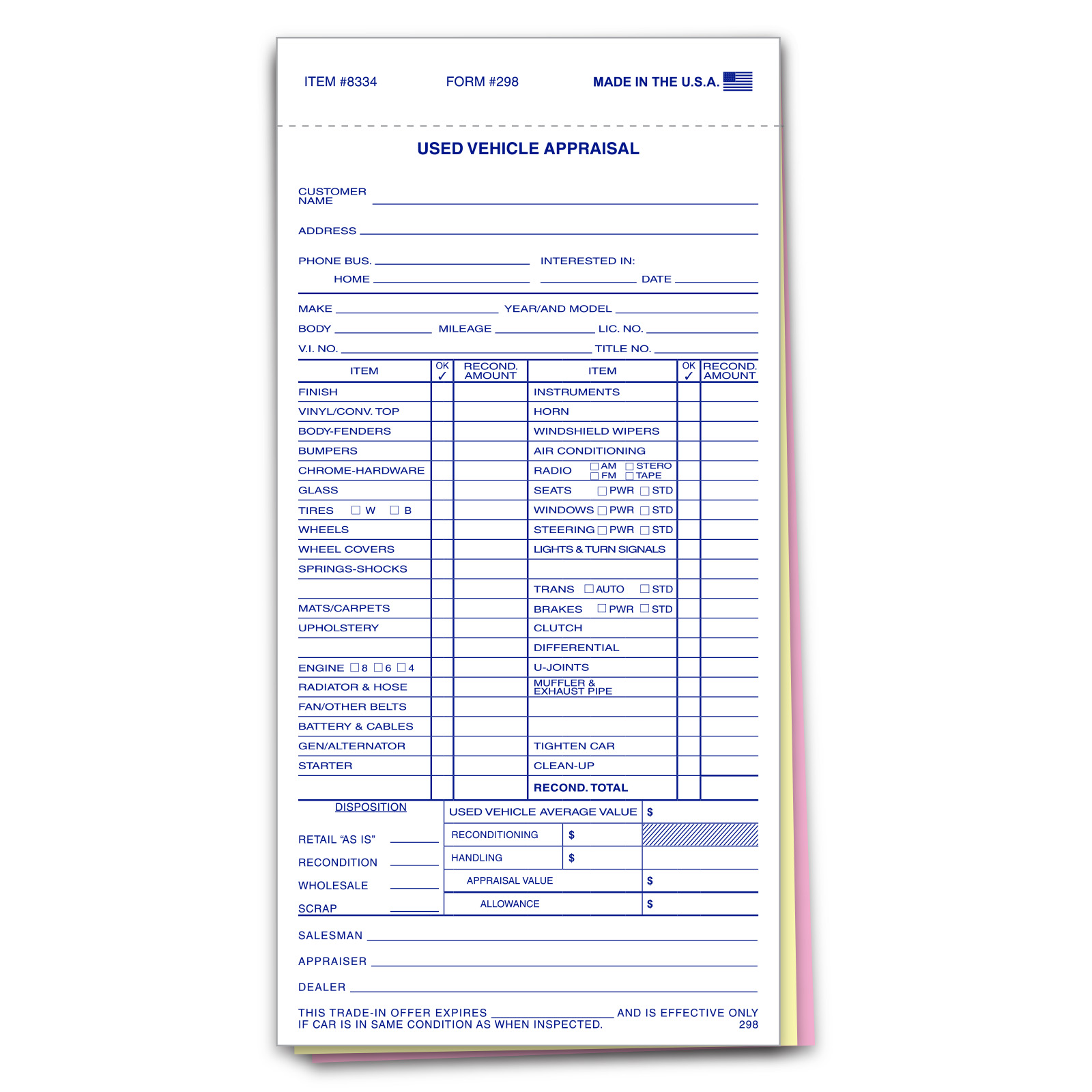 Used Vehicle Appraisal Books - Form #298