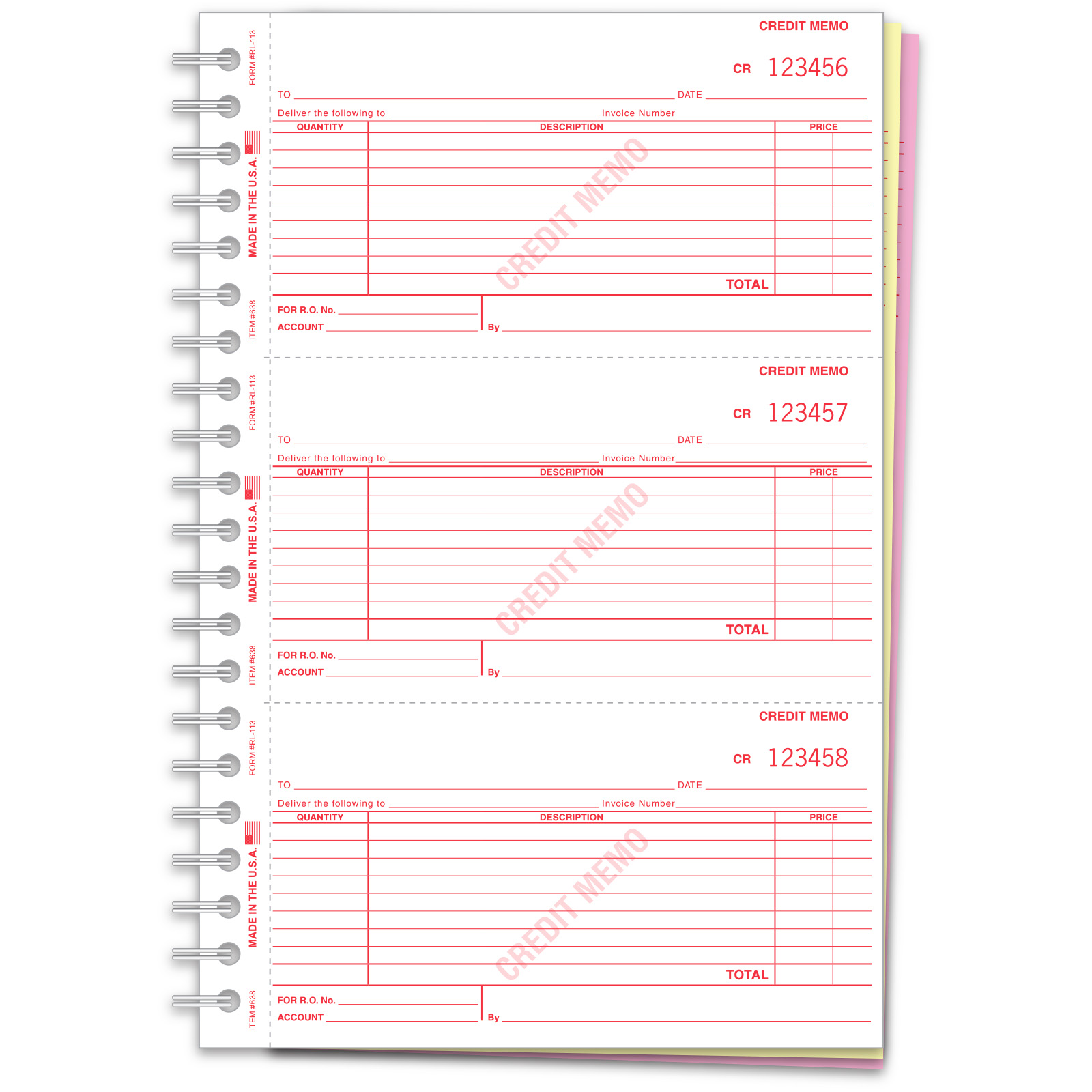 Non-Imprinted Credit Memo Books - Form #RL-113 Plain