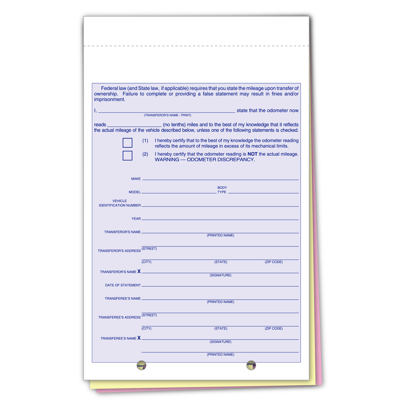 Odometer Disclosure Statements - Form #ODOM-65-3 - Product Image