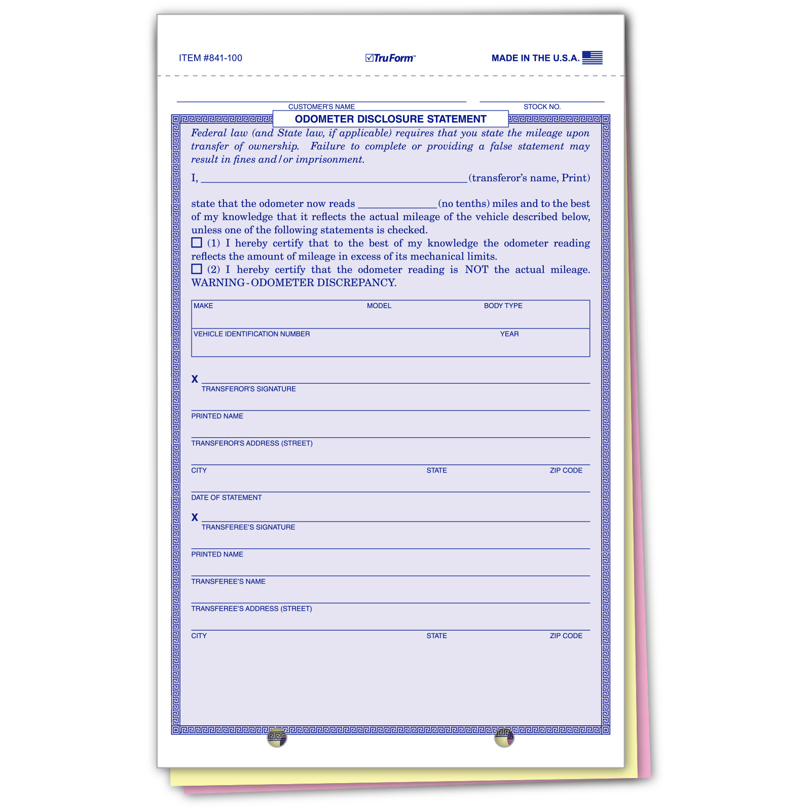 Odometer Disclosure Statements - Form #ODOM-103-N