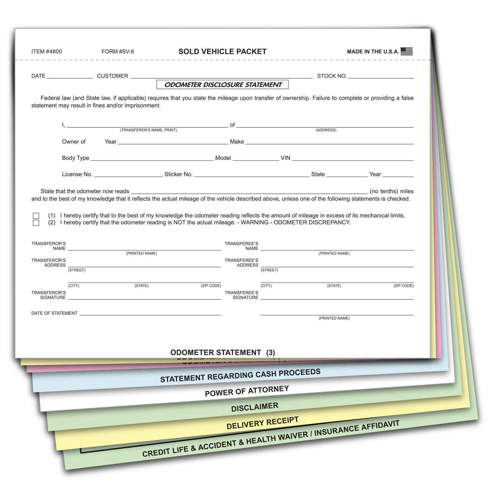 Sold Vehicle Combination Form - Form #SV-8