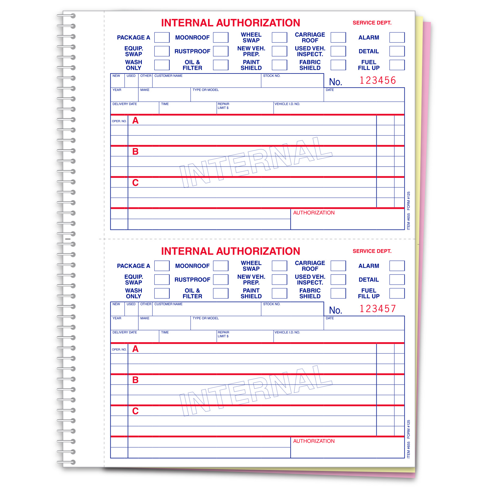 Internal Authorization Books - Form #125