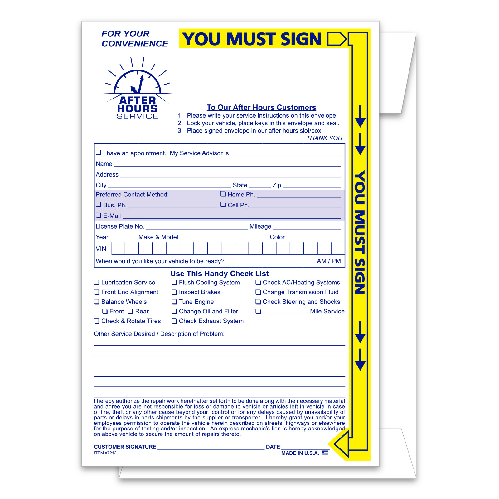 Night Drop Envelopes - Standard With Yellow Highlight - Form #NDE-STD