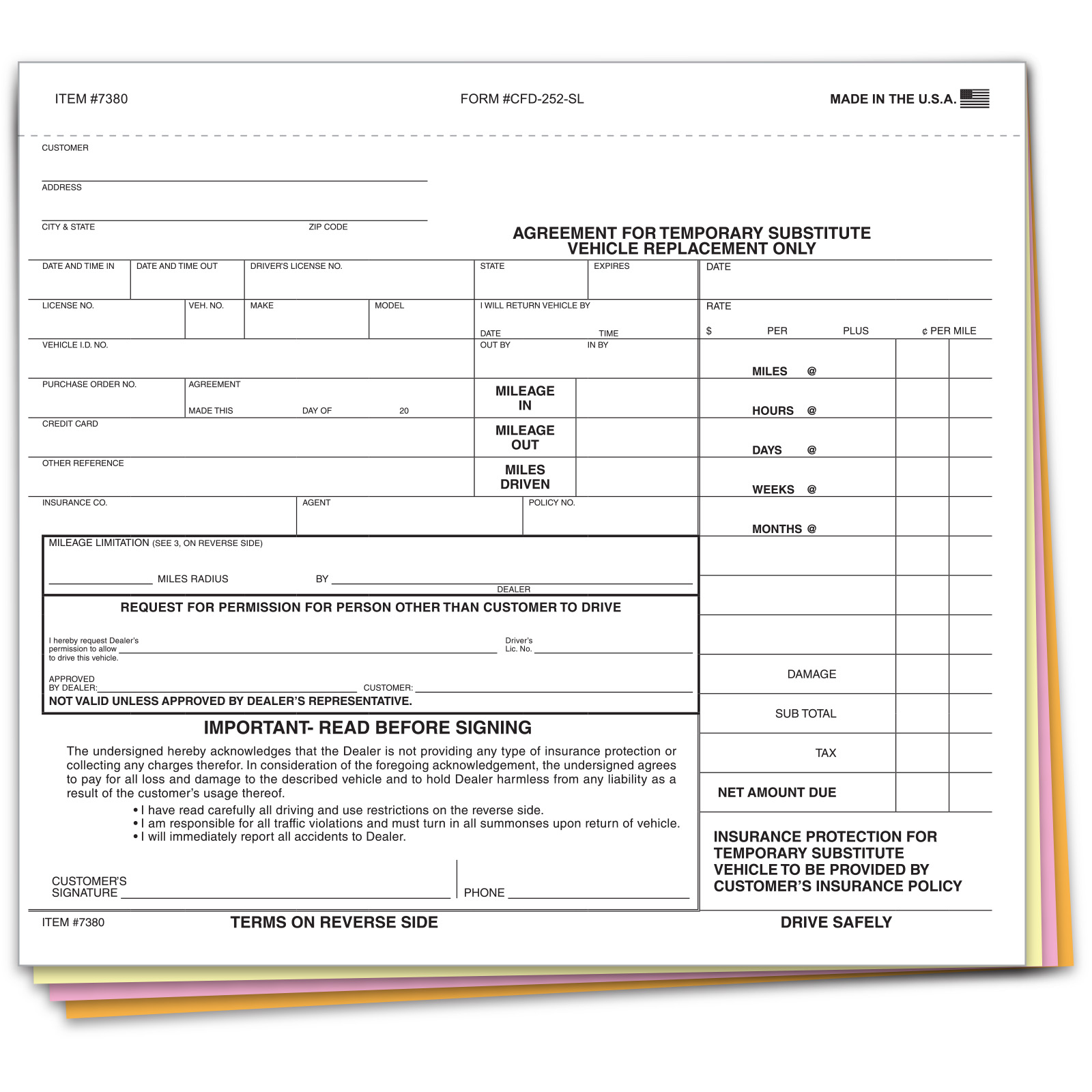 Substitute Vehicle Agreement - Form #CFD-252-SL