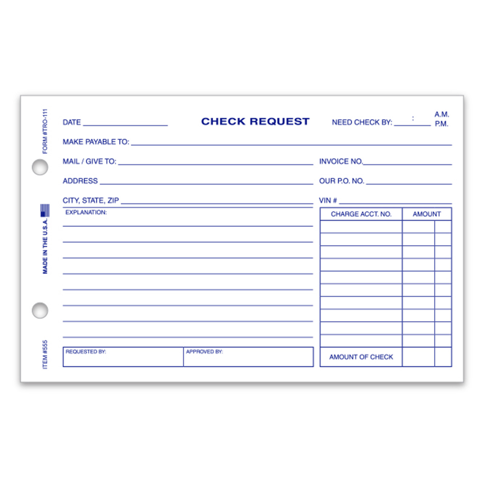 Check Request Form - Form #TRO-111 - Product Image
