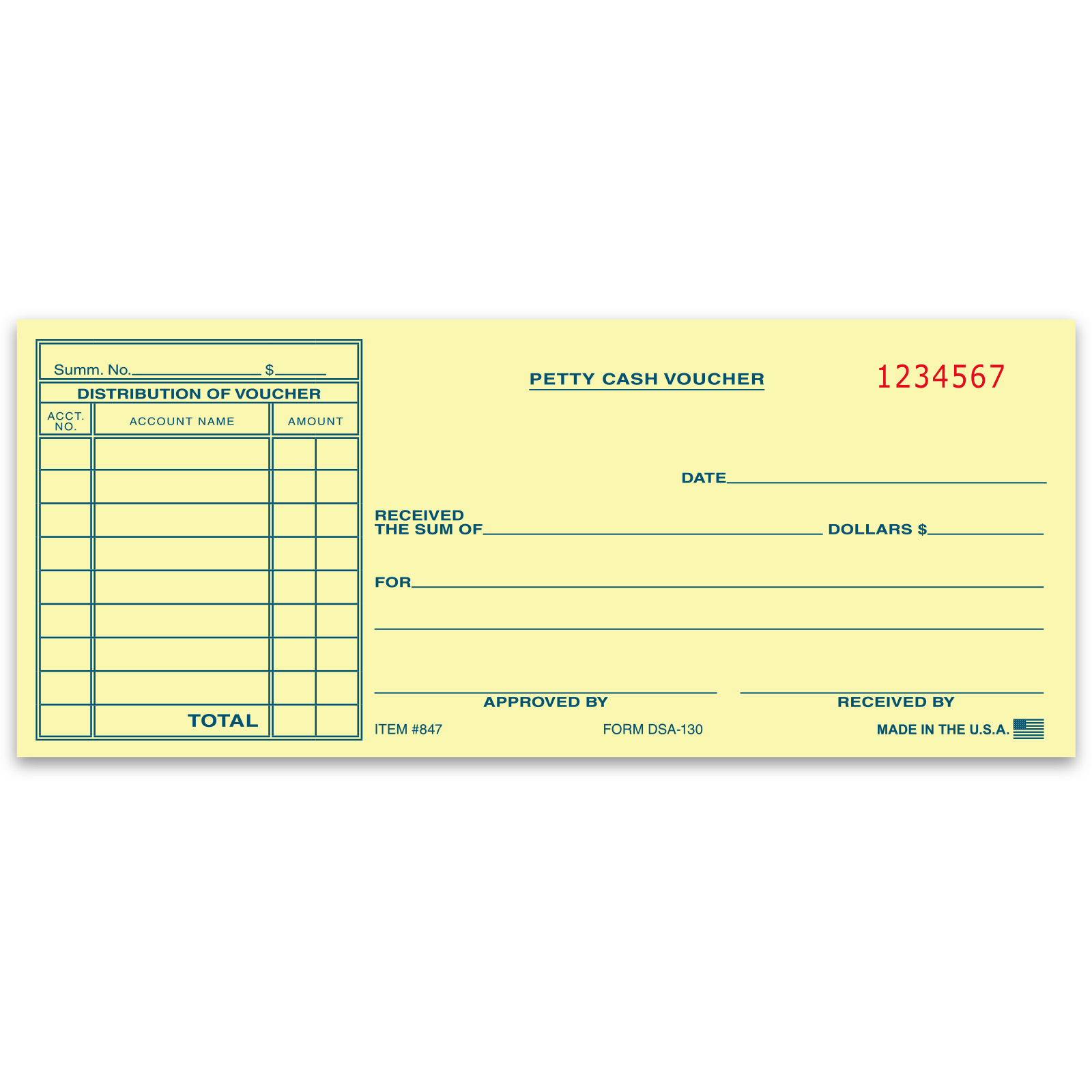 Petty Cash Voucher - Form #DSA-130 - Product Image
