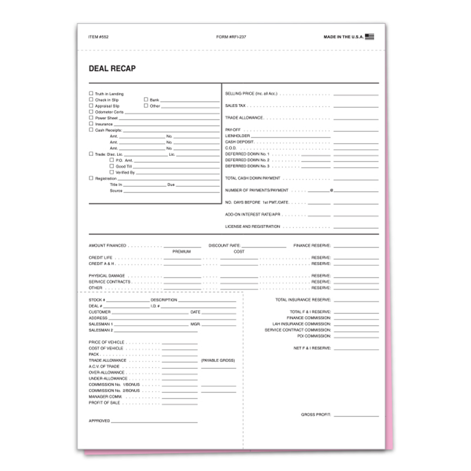 Deal Recap Form - Form #RFI-237 - Product Image