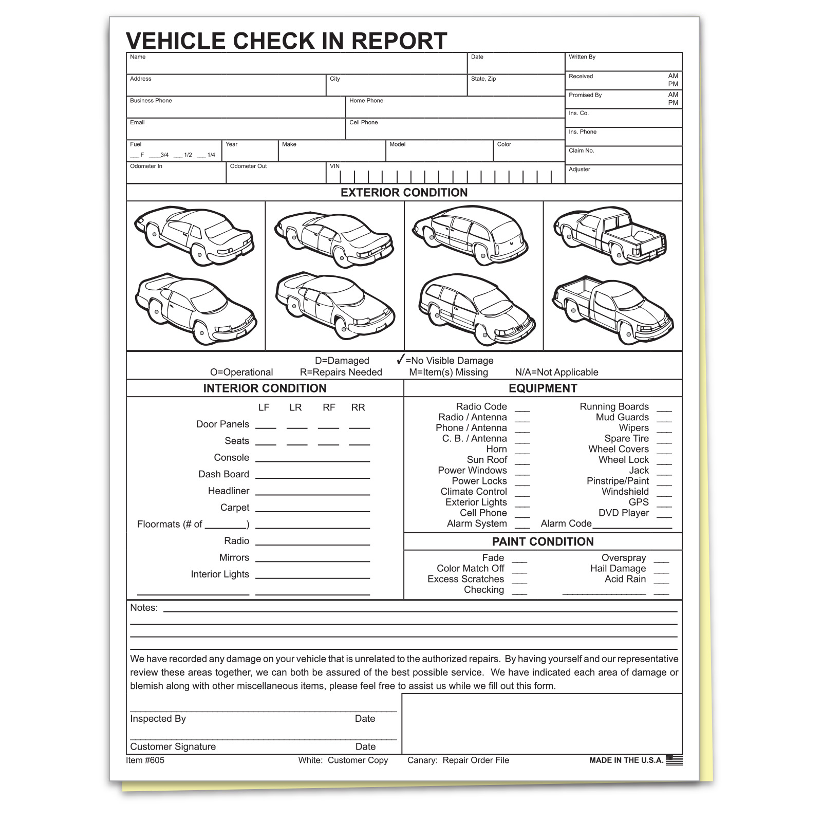 2-Part Vehicle Check-In Report - Form #45