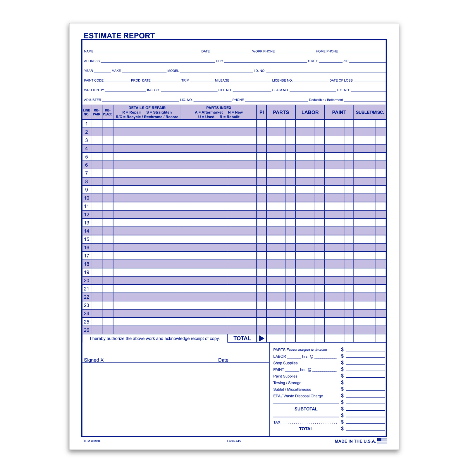 Repair Estimate Form