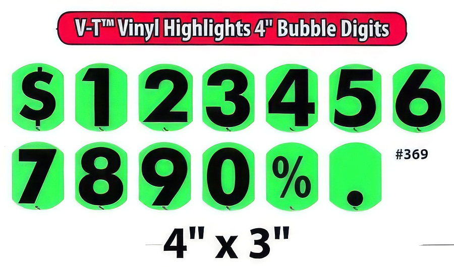 V-T Vinyl Highlights - Bubble Digit Windshield Numbers - 4" - Product Image