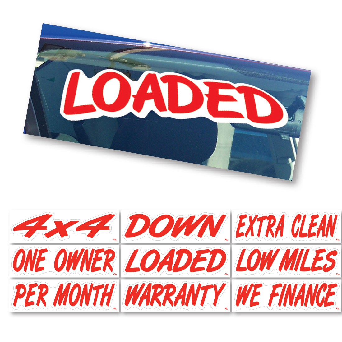 Die-Cut Windshield Slogans - Red & White Die-Cut 4 1/4in. x 14 1/4in.